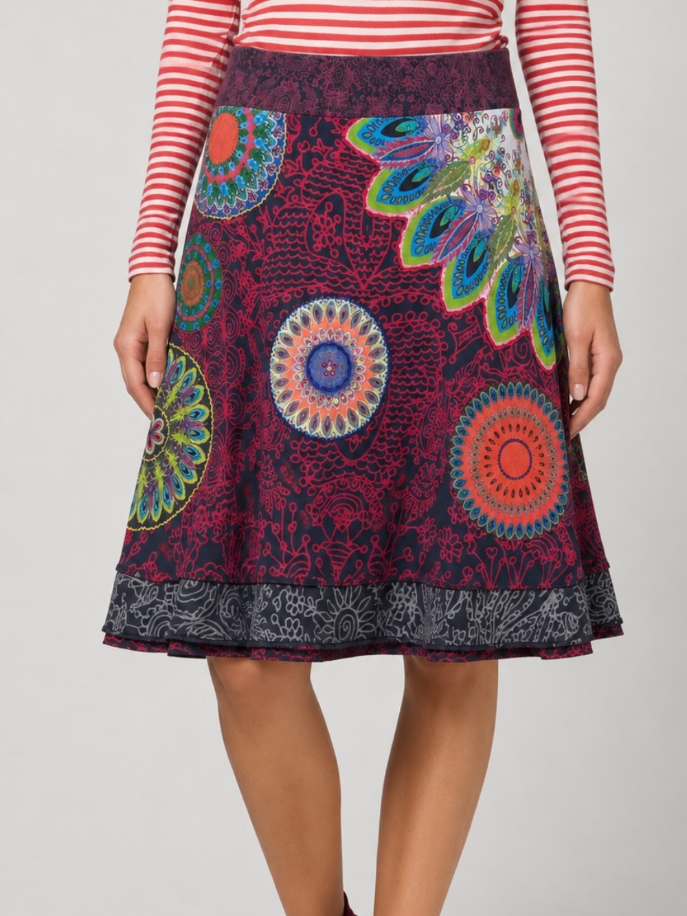 Desigual Multicolor Mandala A-Line Skirt L